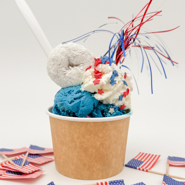 Star-Spangled Sundae Star-Spangled Sundae surrounded by mini American flags.